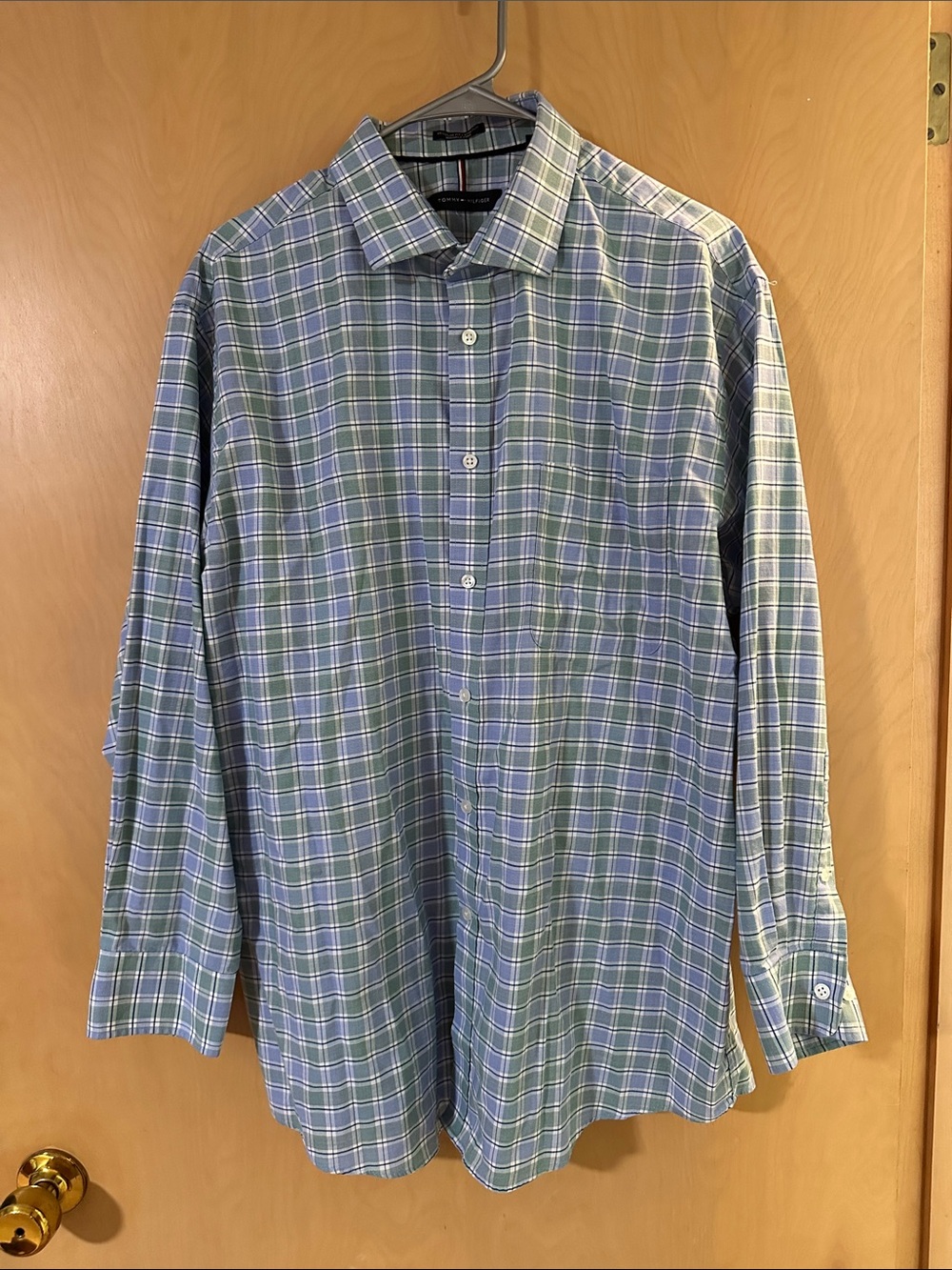 Tommy Hilfiger Blue and Green Plaid Button-Down Shirt